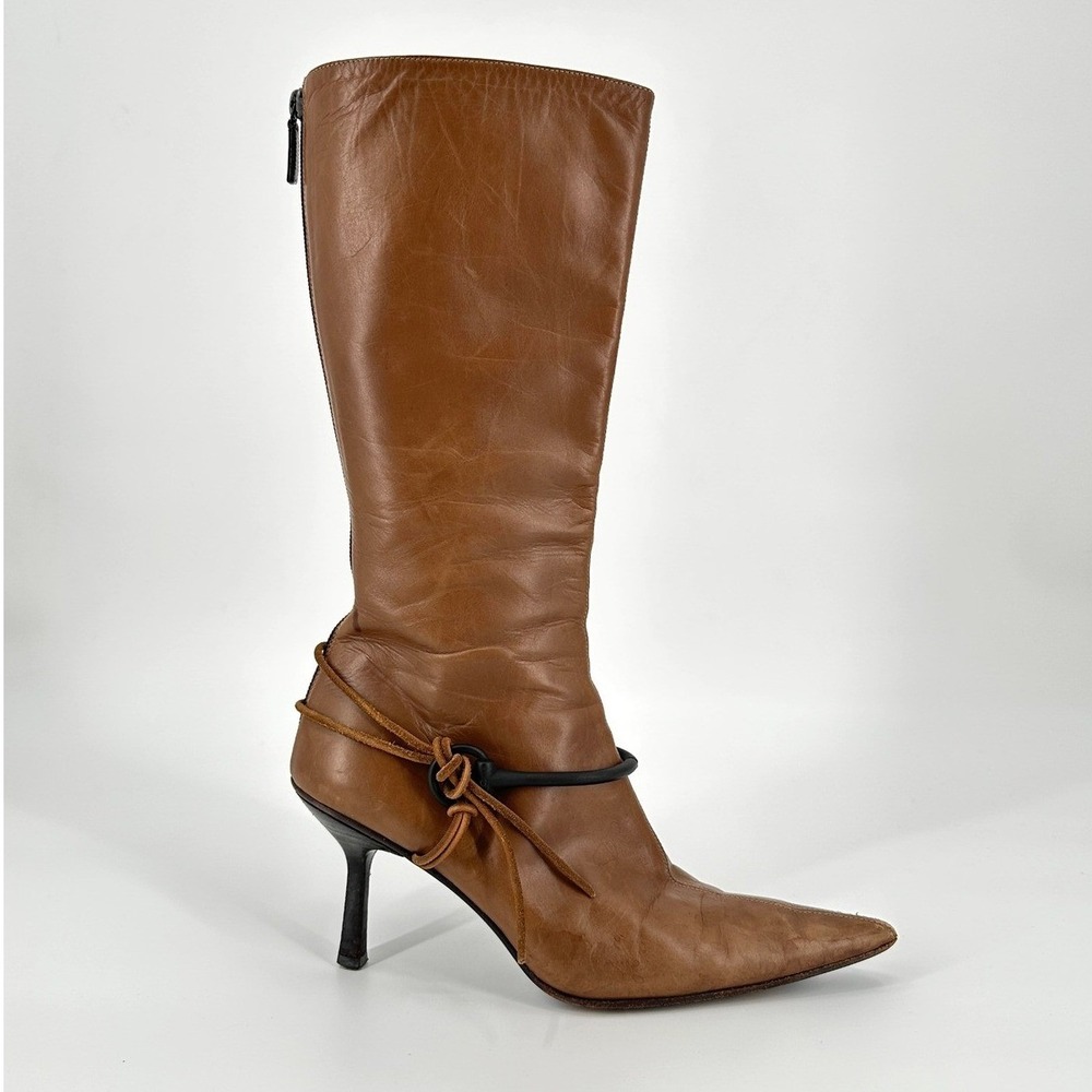 Gucci by Tom Ford FW 1999 Horsebit Harness Brown Pointed Toe Leather Boots 38.5C